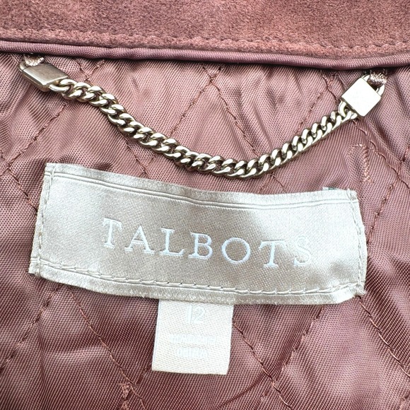 TALBOTS Women's 12 Brown Goat Suede Leather Asymmetrical Zip Pockets Moto Jacket - Picture 4 of 9